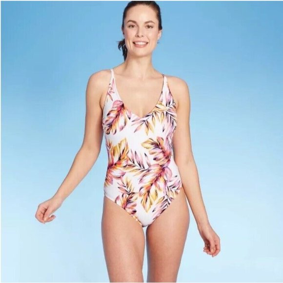 Kona Sol One Piece Swimsuit Size Medium Womens Floral V Neck Strappy 238019397 - Picture 2 of 8
